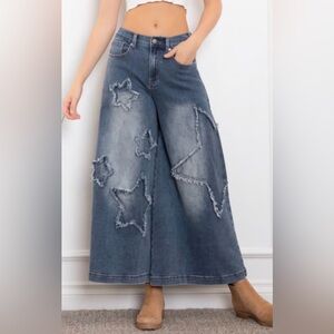 Women's Wide-Leg Star Patch Jeans